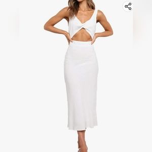 White Twist Front Cut Out Drape Neck Sleeveless Summer Dress